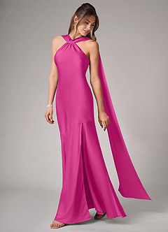 Azazie Kinsley Bridesmaid Dresses Fuchsia Mermaid Side Slit Stretch Satin Dress image4