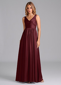Azazie Keyla Vestidos de damas de honor Vestido de Cabernet de Satén Elástico de Corte en A con Plisado image1