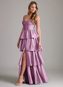 Azazie Faye Bridesmaid Dresses Wisteria A-Line Ruched Stretch Satin Dress image3