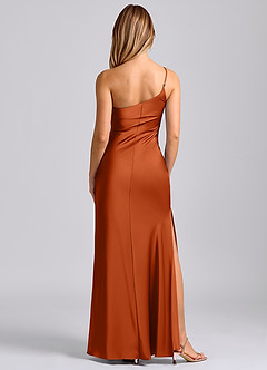 Azazie Marseli Bridesmaid Dresses Burnt Orange Mermaid One Shoulder Stretch Satin Dress image6