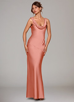 Azazie Rylina Bridesmaid Dresses Coral Mermaid Stretch Satin Dress image3