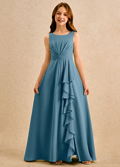 Azazie Chibi Girls Formal Sukienki dla dziewczynek sypiących kwiaty Linia A Pofałdowany Szyfon Długość podłogi Sukienka image3