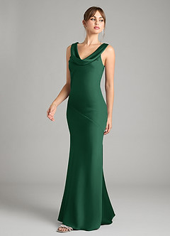 Azazie Rylina Bridesmaid Dresses Dark Green Mermaid Stretch Satin Dress image4