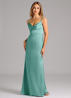Azazie Aimee Bridesmaid Dresses Aqua A-Line Sweetheart Neckline Stretch Satin Dress image1