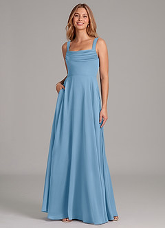 Azazie Shaude Bridesmaid Dresses Steel Blue A-Line Pleated Chiffon Dress image3