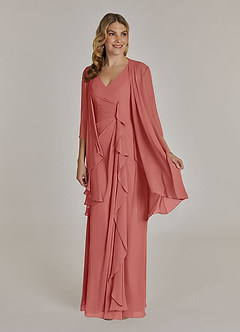 Azazie Manuella Mère de la mariée Robes Robe Trapèze en Mousseline de soie Col V plissé Antique Rose image1