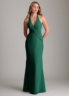 Azazie Valerie Bridesmaid Dresses Emerald Mermaid Pleated Chiffon Dress image3