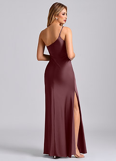 Azazie Marseli Bridesmaid Dresses Sangria Mermaid One Shoulder Stretch Satin Dress image2