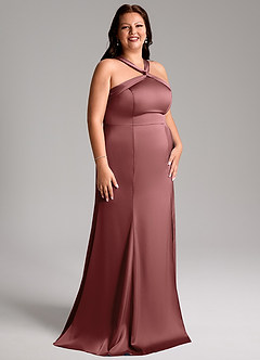 Azazie Rue Bridesmaid Dresses Amethyst A-Line Pleated Stretch Satin Dress image12