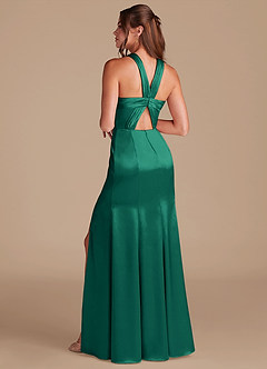 Azazie Rue Bridesmaid Dresses Emerald Sheath Pleated Metallic Satin Dress image7