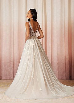 Azazie Joie Diamond White Nude A-Line V-Neck Sequins Tulle Dress | Azazie