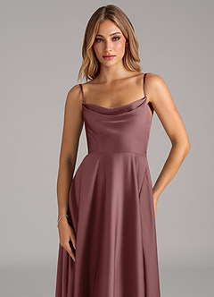 Azazie Elle Bridesmaid Dresses Vintage Mauve A-Line Pleated Stretch Satin Dress image2
