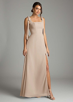 Azazie Debra Bridesmaid Dresses Taupe A-Line with Pockets Chiffon Convertible Dress image1