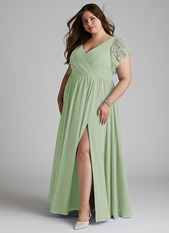 Azazie Zella Bridesmaid Dresses Dusty Sage A-Line Lace Chiffon Dress image9