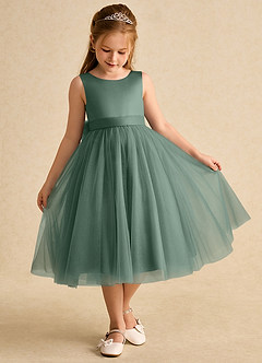 Azazie Winnie Flower Girl Dresses Eucalyptus Ball-Gown Bow Tulle Dress image2