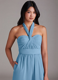 Azazie Lamara Bridesmaid Dresses Steel Blue Off the Shoulder Chiffon Convertible Jumpsuit image9