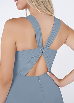 Azazie Jane Bridesmaid Dresses Dusty Blue A-Line V-Neck Pleated Chiffon Dress image5