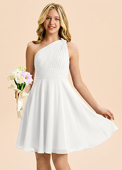 Azazie Charlize Junior White A-Line Pleated Chiffon Dress image1