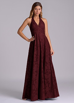 Azazie Tessie Brudtärnklänningar Klä av A-Linje i Blommig Utbrändhet Plisserad Cabernet image1