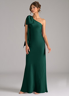 Azazie Capri Bridesmaid Dresses Emerald Mermaid One Shoulder Stretch Satin Dress image4