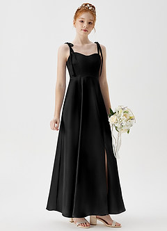 Azazie Rosey Junior Black A-Line Sweetheart Neckline Metallic Satin Dress image4