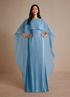 Azazie Milfred Mère de la mariée Robes Robe Fourreau en Satin extensible Col de bateau Acier Bleuté image2