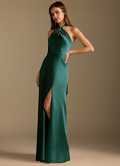 Azazie Tracie Bridesmaid Dresses Pine A-Line Pleated Metallic Satin Dress image4