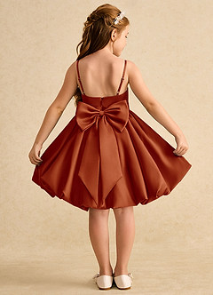 Azazie Davine Flower Girl Dresses Paprika A-Line Spaghetti Strap Matte Satin Dress image1
