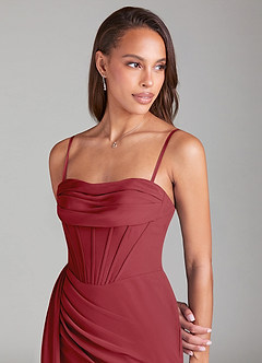 Azazie Amyra Robes de demoiselle d'honneur Robe Fourreau Convertible en Mousseline de soie Épaule décolletée Grenade image2
