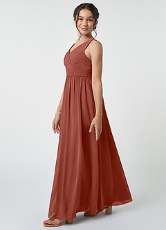 Azazie Kora Junior Auburn A-Line Pleated Chiffon Dress image3