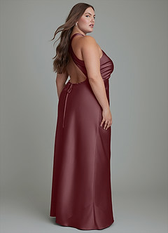 Azazie Evadne Bridesmaid Dresses Sangria Sheath Pleated Stretch Satin Dress image8