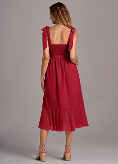 Azazie Deb Brautjungfernkleider Wandelbar A-Linie mit Taschen Chiffon Kleid Scharlachrot image6