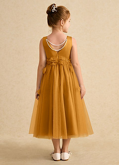 Azazie Lux Flower Girl Dresses Butterscotch A-Line Beaded Tulle Dress image2
