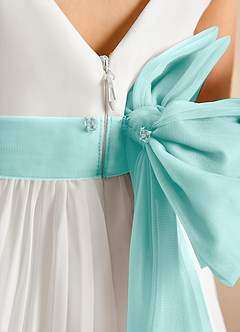 Azazie Margot Flower Girl Dresses Ivory Aqua A-Line Pleated Chiffon Dress image9