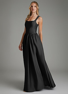 Azazie Nevaeh Bridesmaid Dresses Black A-Line Corset Stretch Satin Dress image5