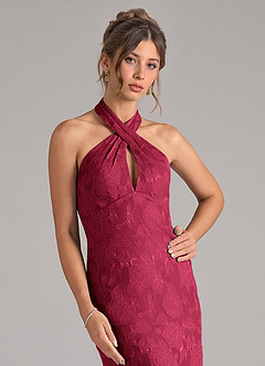 Azazie Marlissa Abiti da Damigella Abito Tubino in Burnout Floreale Plissettato Borgogna image4