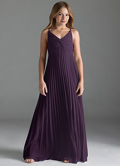 Azazie Raychelle Junior Plum A-Line Pleated Chiffon Dress image1