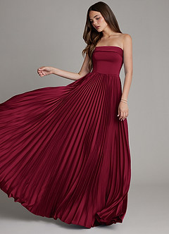 Azazie Mariana Bridesmaid Dresses Burgundy A-Line Pleated Stretch Satin Dress image5