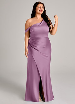 Azazie Madelyn Jurken voor bruidsmeisjes Converteerbaar Jurk van Stretch Satijn met Zeemeermin One-Shoulder Blauweregen image13