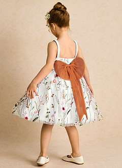 Azazie Peppa Robe Demoiselle D'honneur Fillette Robe Trapèze en Tulle Encolure en Forme de Cœur Ivoire Cannelle image5