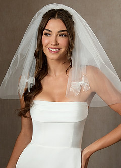 front Scattered Statement Bow Shoulder Length Layered Veil