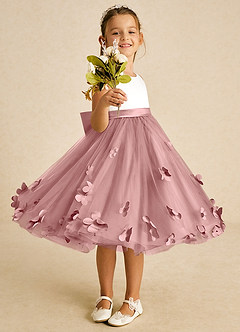 Azazie Sprout Flower Girl Dresses Dusty Rose A-Line Bow Tulle Dress image2