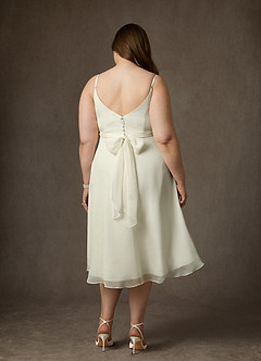 Azazie Kali Wedding Dresses Cream A-Line V-Neck Pleated Crinkle Chiffon Dress image10