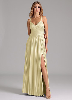 Azazie Vini Abiti da Damigella Abito A-Line in Raso Elasticizzato Plissettato Sorbetto Al Limone image4