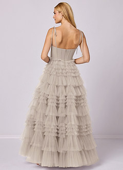 Barbie ♥ Azazie Robes de demoiselle d'honneur Robe Trapèze en Tulle Encolure en Forme de Cœur Givre image5