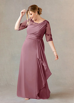 Azazie Dionysus Mother of the Bride Dresses Vintage Mauve A-Line Boatneck Lace Chiffon Dress image8