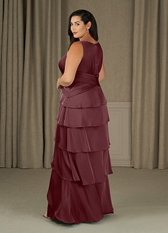 Azazie Viola vestidos de madre de la novia Vestido de Sangrado de Satén Elástico de Corte En A con Plisado image8