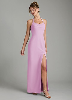 Azazie Arnelle Bridesmaid Dresses Candy Pink Sheath Pleated Chiffon Dress image3