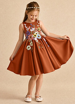 Azazie Prima Flower Girl Dresses Burnt Orange A-Line Bow Matte Satin Dress image3