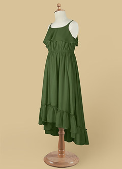 Azazie Karmen Blumenmädchenkleider A-Linie Gestreift Chiffon Kleid Olivgrün image10